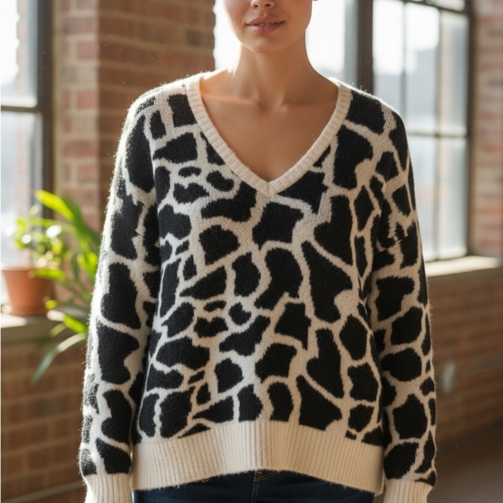 LOFT Animal Print V-Neck Sweater